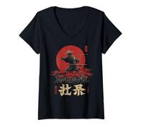 Mujer Samurai Guerrero Rojo Araña Lirio Flor Anime Otaku Japonés Camiseta Cuello V