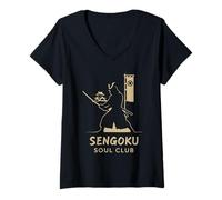 Mujer Samurai History Sengoku Clan Crest Bushido Japón Regalo Camiseta Cuello V