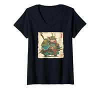 Mujer Samurai Jabalí Arte Japonés Vintage Guerrero Cerdo Zodíaco Regalo Camiseta Cuello V