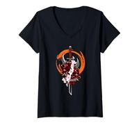 Mujer Samurai japonés, Demonio Oni, Sakura, Espada Katana Camiseta Cuello V