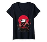Mujer Samurai Panda Guerrero Japonés Ukiyo-e Estilo Vintage Camiseta Cuello V
