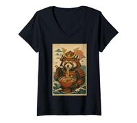 Mujer Samurai Panda Rojo Ramen Japonés para Niños, Niñas Hombres Mujeres Camiseta Cuello V