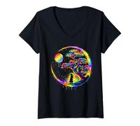 Mujer Samurai Silueta Árbol Luna Arte Japonés Ilustración Camiseta Cuello V