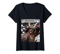 Mujer Samurai Último Día De Escuela Vacaciones De Verano Divertido Meme Selfie Camiseta Cuello V