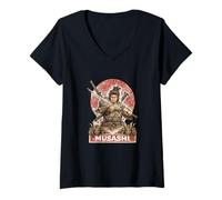 Mujer Samurai Warrior Musashi, Luchador de Espadas japonés Camiseta Cuello V