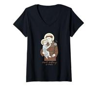 Mujer San Antonio de Padua con Cristo Niño Santo Patrón Camiseta Cuello V