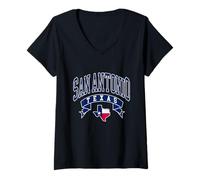 Mujer San Antonio Tipografía Atlética Vintage con Texas Mapa Camiseta Cuello V