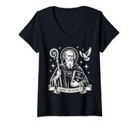Mujer San Benito Ora et Labora Santos católicos Tradicionales Camiseta Cuello V