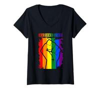 Mujer San Diego California LGBT Pride Month LGBTQ Rainbow Flag Camiseta Cuello V