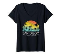 Mujer San Diego Retro California La Jolla Oceanside Carlsbad Poway Camiseta Cuello V