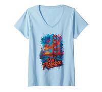Mujer San Francisco Golden Gate Bridge Graffiti Pintura Viajes Camiseta Cuello V