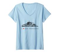 Mujer San Francisco I Love Alcatraz Vintage Skyline Bay California Camiseta Cuello V