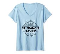 Mujer San Francisco Javier ruega por Nosotros Santo católico Camiseta Cuello V