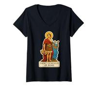 Mujer San Genesio Patrón de los Actores Teatro Cómics Católicos Camiseta Cuello V