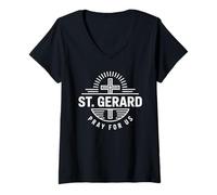 Mujer San Gerardo Reza por Nosotros Maternidad Católica Patrono Camiseta Cuello V