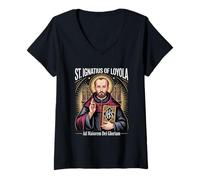 Mujer San Ignacio Loyola Ad Maiorem Dei Gloriam Jesuita católico Camiseta Cuello V