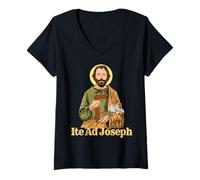Mujer San José Consagración ITE Ad Joseph Santos Católicos Latinos Camiseta Cuello V