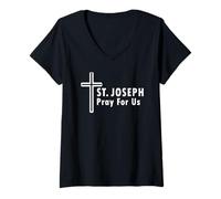Mujer San José ruega por Nosotros Devocional católico Camiseta Cuello V