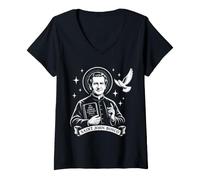 Mujer San Juan Bosco Don Patrón Santos Católicos Sacerdote Italiano Camiseta Cuello V