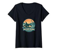 Mujer San Juan Islands WA Orca - Insignia de Madre y Becerro Camiseta Cuello V