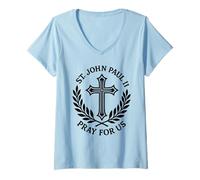 Mujer San Juan Pablo II Oración por Nosotros Oración Católica Camiseta Cuello V
