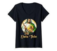 Mujer San Judas Tadeo Apóstol de Jesucristo Camiseta Cuello V