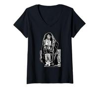 Mujer San Judas Tadeo - Jesús Malverde, Blanco y Negro Camiseta Cuello V