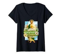 Mujer San Judas Tadeo por Tus Favores, Gracias Saint Jude Thaddeus Camiseta Cuello V