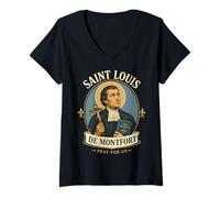 Mujer San Luis de Montfort Verdadera Devoción a María Santa Católica Camiseta Cuello V
