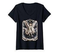 Mujer San Miguel Arcángel Barroco Ángel Icono Obra De Arte Camiseta Cuello V