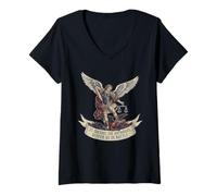 Mujer San Miguel Arcángel Católico Camiseta Cuello V
