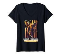 Mujer San Miguel Arcángel Católico Camiseta Cuello V