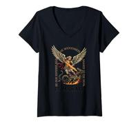 Mujer San Miguel Arcángel Católico Camiseta Cuello V