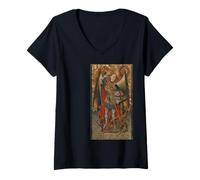 Mujer San Miguel Arcángel Derrotando a Satanás Cristiano Camiseta Cuello V