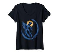 Mujer San Miguel Arcángel Espada Icono Obra De Arte Camiseta Cuello V