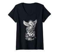 Mujer San Miguel Derrotando al Diablo Vintage Arcángel Guerrero Camiseta Cuello V