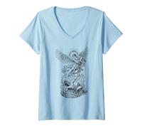 Mujer San Miguel Derrotando al Diablo Vintage Arcángel Guerrero Camiseta Cuello V