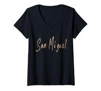Mujer San Miguel El Salvador Diseño Vintage Elegante Camiseta Cuello V