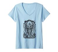 Mujer San Miguel Quis Ut Deus Arcángel Protector Camiseta Cuello V