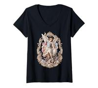 Mujer San Miguel Rococó Ángel Sagrado Icono Arte Fe Camiseta Cuello V