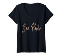 Mujer San Pablo California Vintage diseño elegante Camiseta Cuello V