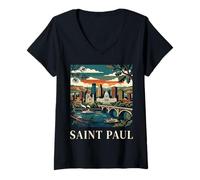 Mujer San Pablo Minnesota Retro Vintage Horizonte Río Puente Ciudad Camiseta Cuello V