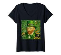 Mujer San Patricio Día Van Gogh Autorretrato Arte Fino Pintura Camiseta Cuello V