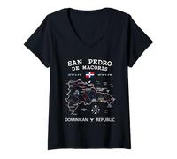 Mujer San Pedro de Macoris República Dominicana Bandera Mapa Coordenadas Camiseta Cuello V