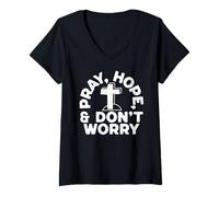 Mujer San Pío Pray Hope and Don't Worry Cita Católica Santo Camiseta Cuello V