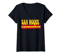Mujer San Roque Ciudad España Vintage Estética Vacaciones de Verano Camiseta Cuello V