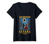 Mujer San Sebastián, España Eclipse Solar Total 2026 Camiseta Cuello V