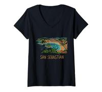 Mujer San Sebastián España Viaje Souvenir Ciudad Histórica Regalo Camiseta Cuello V