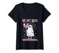 Mujer San Valentín Be My Boo Ghost Camiseta Cuello V