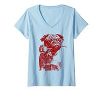 Mujer San Valentín Pug con corazón Gafas de Sol Rosa Floral romántico Perro Camiseta Cuello V